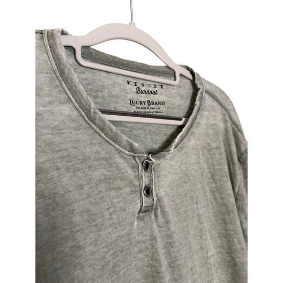 Lucky Brand Venice Burnout tee 1/4 button down in grey/khaki green - Picture 4 of 8